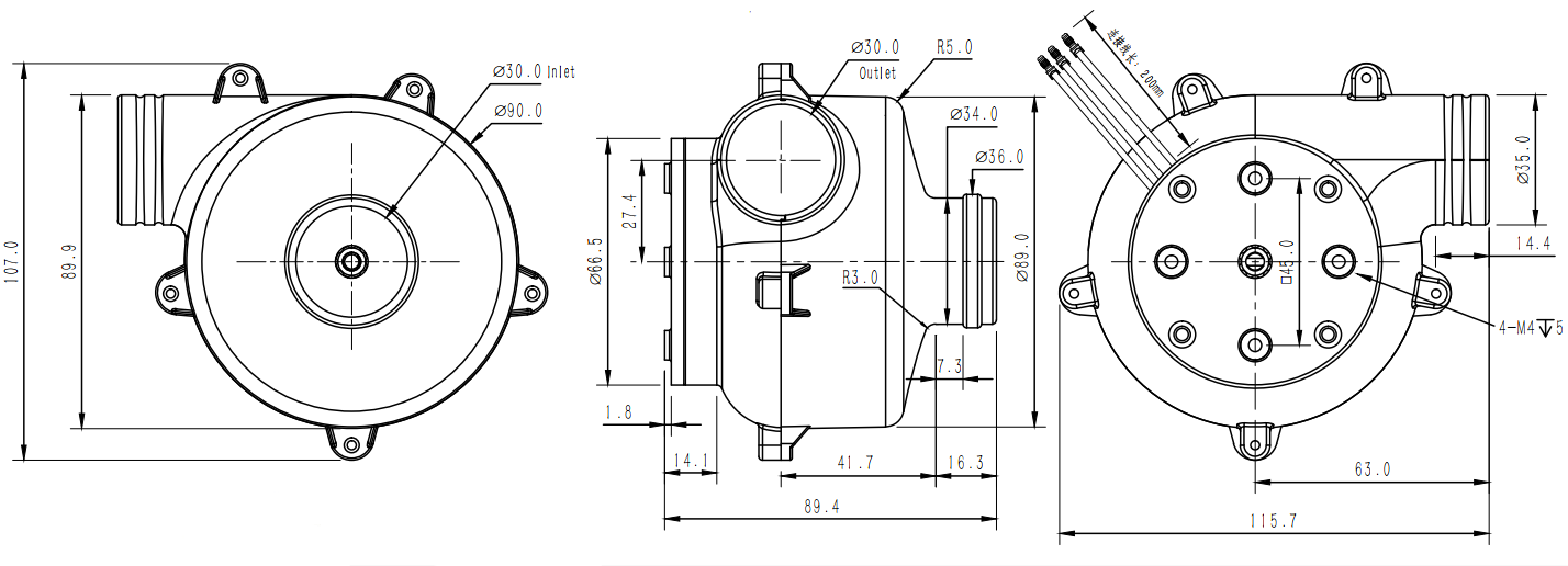 kích thước máy thổi dc không chổi than